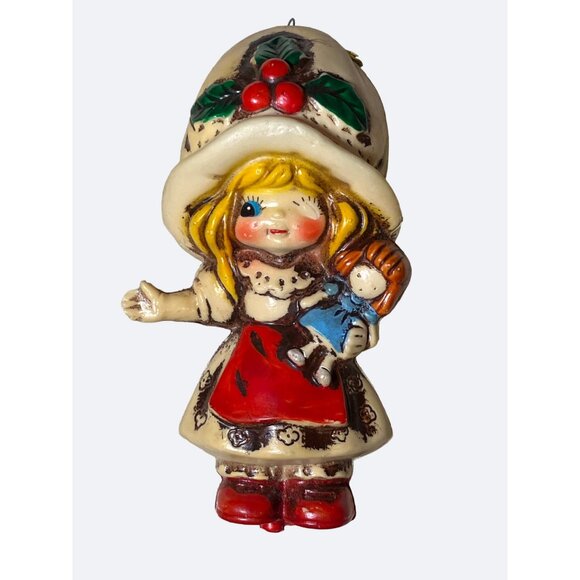 Mini Blow Mold Soft Plastic Girl with Doll VintagenOrnament - Picture 1 of 8